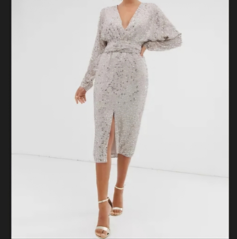 Asos Design Midi Sequin Batwing Dress in US 10 (New)